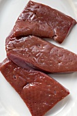 Three slices of calf's liver