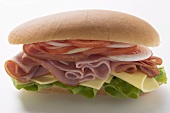 Sub sandwich: ham, cheese, tomato and onion