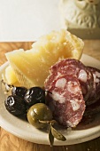 Olives, sausage and Parmesan