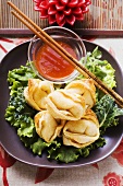 Deep-fried wontons with sweet and sour sauce