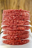 Raw burgers for hamburgers, in a pile