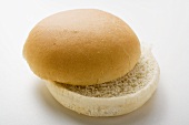 A hamburger bun, split