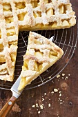 Apple tart on cake rack