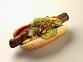 Hot dog with bratwurst sausage