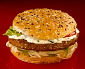 Hamburger with mayonnaise and onions