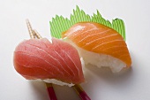 Nigiri sushi with tuna and salmon