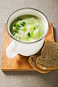 Creamed leek soup in a cup