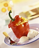 Pepper with rice stuffing, feta and yoghurt