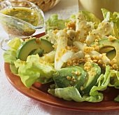 Asparagus and avocado salad with lentil dressing