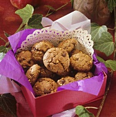 Chocolate nut biscuits in a red box