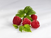 Raspberries with leaves