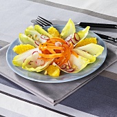 Chicory and vegetable salad with orange segments