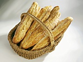 Crusty French loaves in a basket