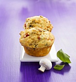 Two vegetable muffins with basil and mushroom