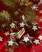 Chocolate-coated marzipan stars