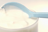 Joghurt im Glas und Löffel (Ausschnitt)