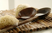Sponge and wooden spoons (sauna accessories)