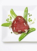 Stuffed beef fillet with wasabi and mangetout
