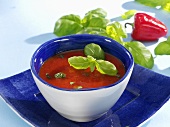 Tomato and red pepper soup with basil