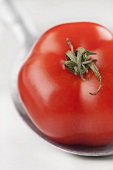A tomato on a spoon (close up)