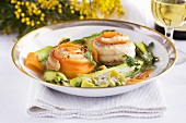 Sole rolls with spring vegetables