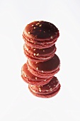 Raspberries macaroons piled on top of each other