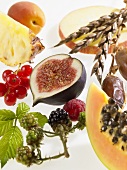 Assorted fruit on white background