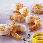 Several shrimp tails, thyme and lemon rind
