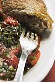 Oven-baked chard and tomatoes with ciabatta