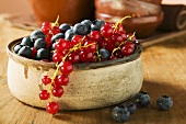 Small bowl of blueberries and redcurrants