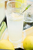 A glass of lemonade and lemons