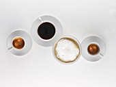 Espresso, black coffee and milky coffee