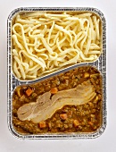 Belly pork with lentils & spaetzle noodles in aluminium dish