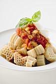 Pasta with tomato & vegetable sauce & Parmesan shavings
