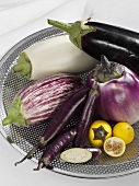 Various types of aubergines in a dish