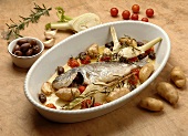 Sea bream with potatoes and herbs