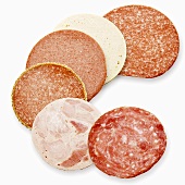 Slices of various types of sausage