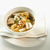 Eel soup with vegetables in a small bowl