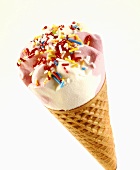 Strawberry and vanilla ice cream with sprinkles
