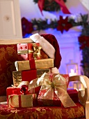 Christmas gifts on a chair