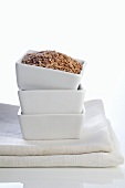 Cereal grains in stacked bowls