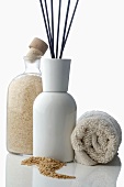 Bath salts, oil diffuser and towel