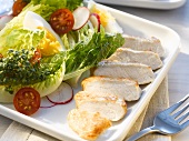 Mixed salad with roast turkey breast
