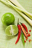 Limes, chili peppers and lemon grass