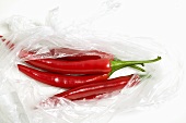 Fresh chili peppers in plastic bag