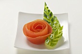 Tomato rose and carved cucumber leaves