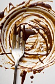 Plate with remains of chocolate sauce
