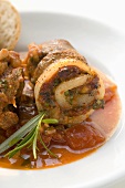 Belly pork rolls with tomato pesto