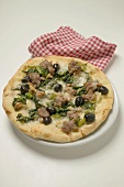 Pizza with tuna, chard and olives