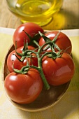 Tomatoes on the vine and olive oil